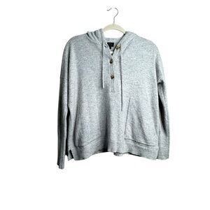 J.Crew Everyday Cashmere Pullover Hoodie Heather Gray Henley Sweater XS H16
